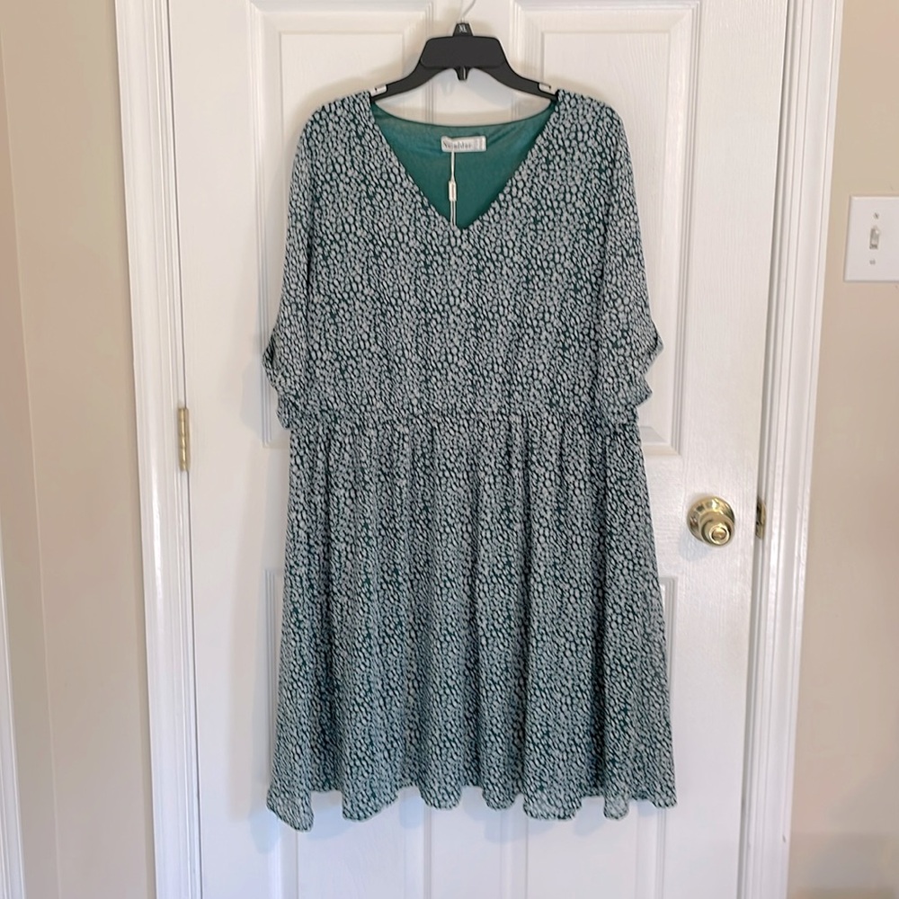 Nemidor Teal Dress with White Patterns, Size 20